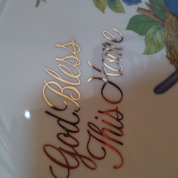 Vintage Decorative Hand Crafted Plate with Bluebirds and Floral Design - Picture 4 of 5